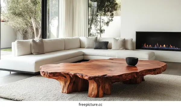 Modern Minimalist Living Room with Wooden Coffee Table