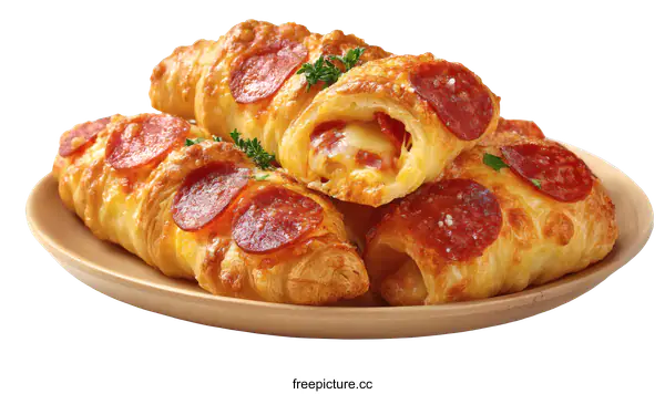 [Transparent Background PNG]Delicious Pizza Croissants on Plate