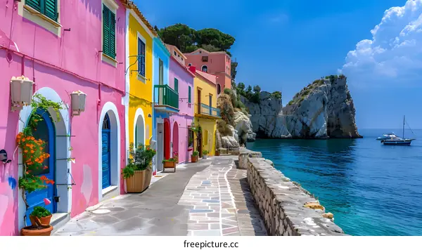 Colorful Buildings On The Cliffside Near The Ocean