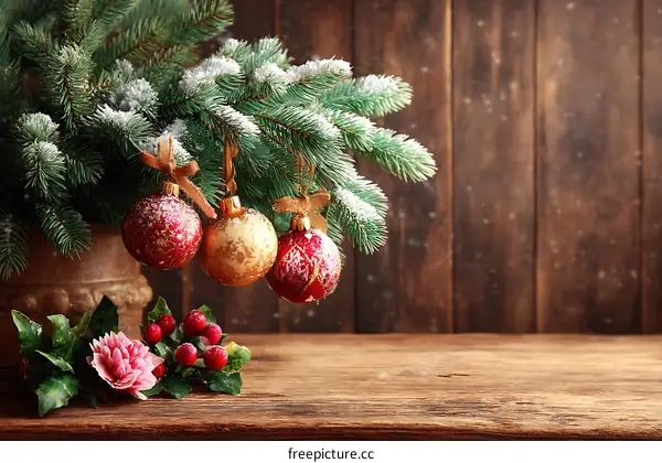 Christmas Decoration on Wooden Tabletop