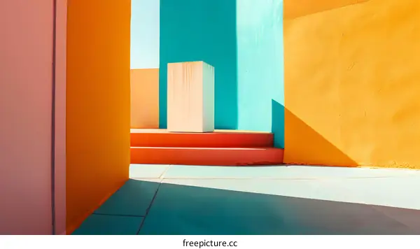 Abstract Colorful Building Facade with Geometric Shapes
