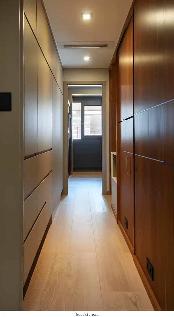 Modern Interior Design of a Hallway with Wooden Cabinets