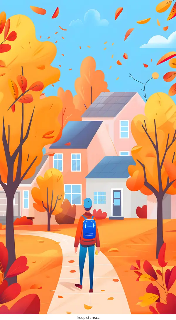 Man Walking on Path in Autumn