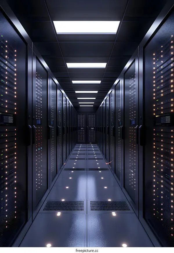 Server room with rows of server racks