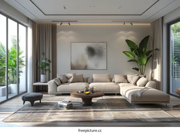 Modern Living Room with Balcony View