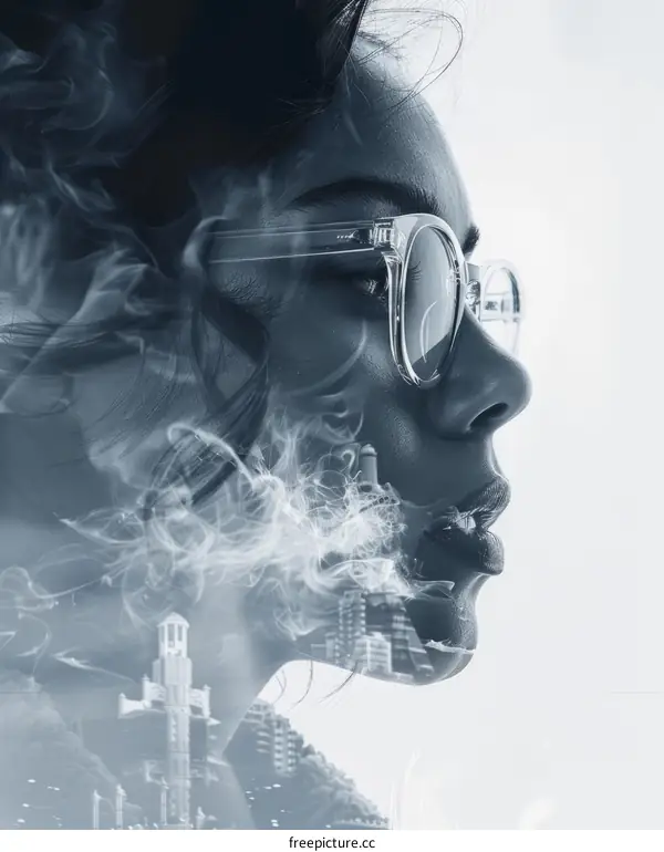 Portrait of a young woman with glasses and smoke
