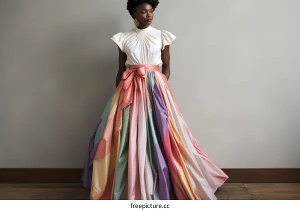 Black woman wearing a colorful skirt