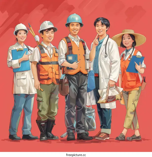 A group of people wearing hard hats and safety vests