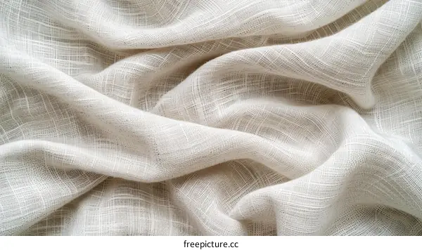 Closeup of white crumpled linen fabric texture background