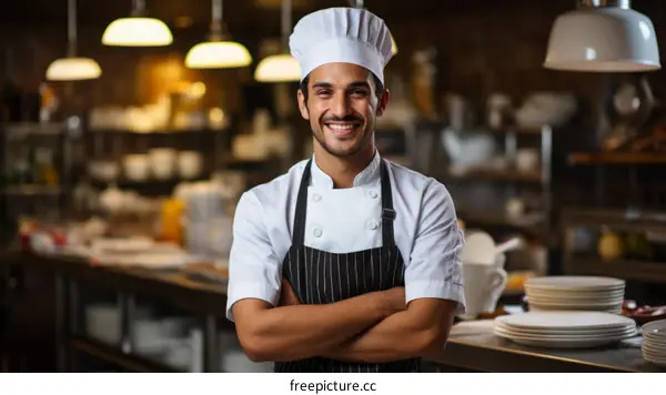 Portrait of a happy chef in a commercial kitchen