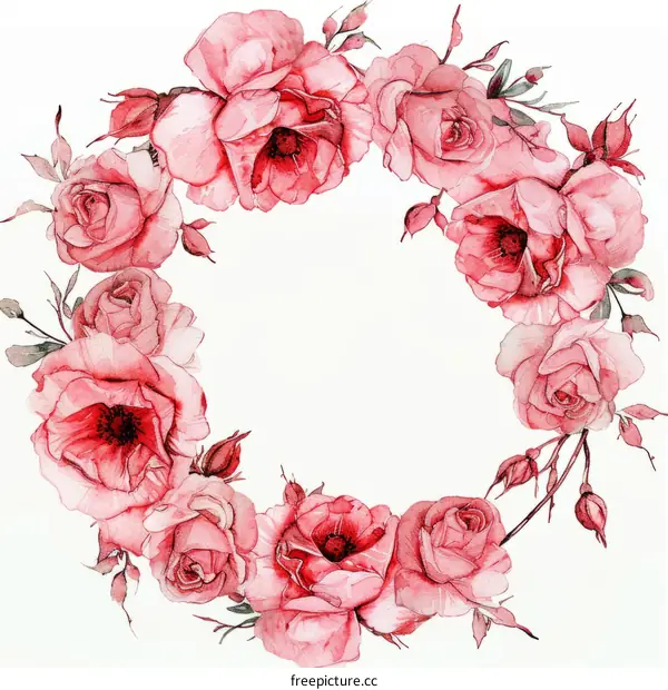 Aquarelle pink roses wreath