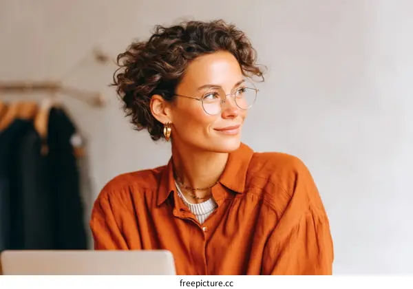 Confident Woman in a Stylish Terracotta Shirt