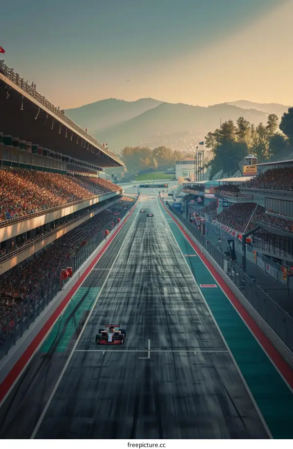 Formula One cars racing on a track