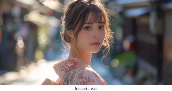Asian Woman in Traditional Japanese Kimono