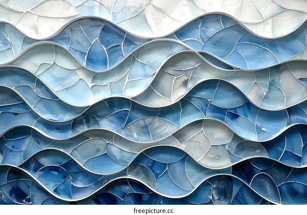 Blue and White Mosaic Waves