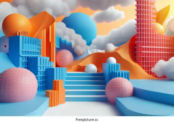 Abstract Colorful Geometric Cityscape Illustration