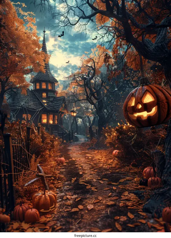 Spooky Halloween Pumpkin in a Mysterious Forest