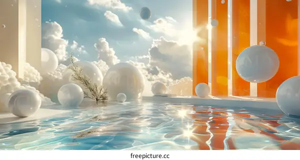 Surreal Dreamscape with Orbs and Clouds