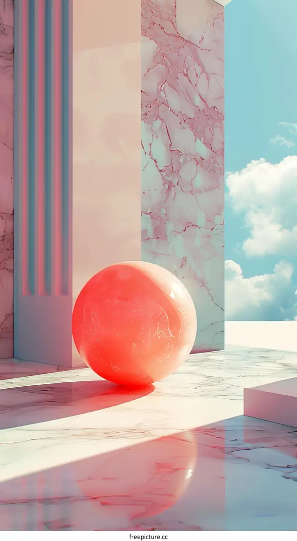 Surreal Pink and White Sphere in Minimalist Space