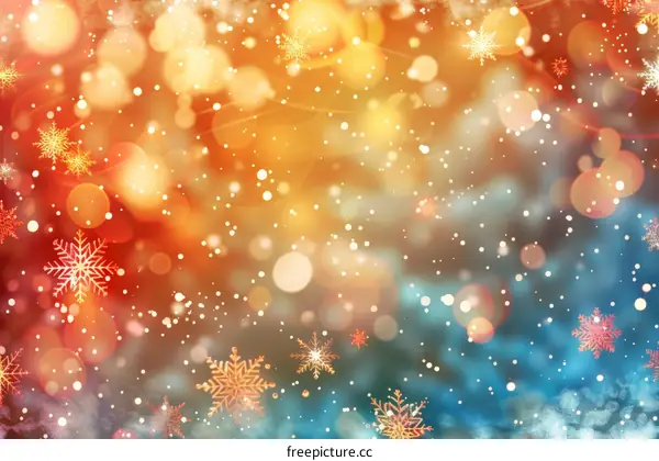 Christmas Background with Festive Ornaments and Snowflakes