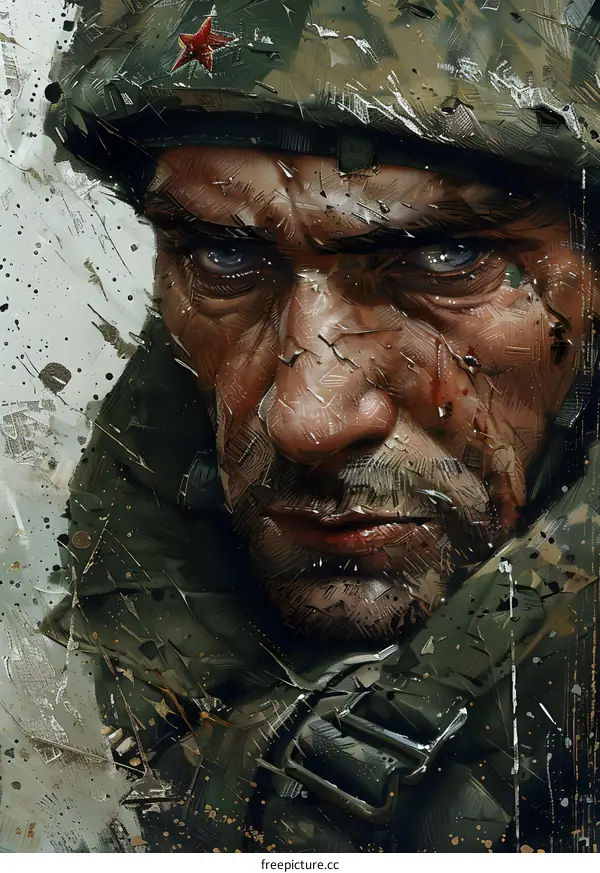 Portrait of a soldier wearing a camouflage cap