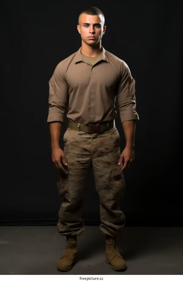 Studio portrait of a young male soldier