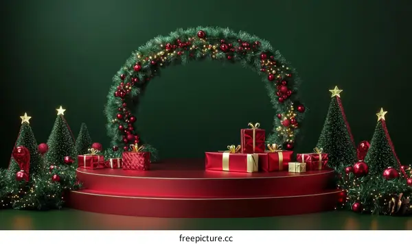 Christmas Scene with Gifts and Wreath