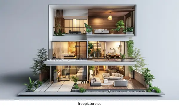 3D rendering of a modern house interior