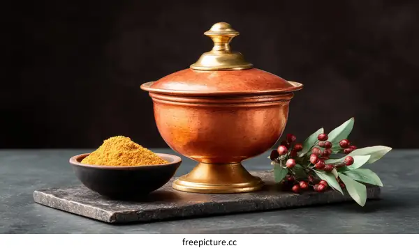 Copper Spice Jar with Turmeric Powder