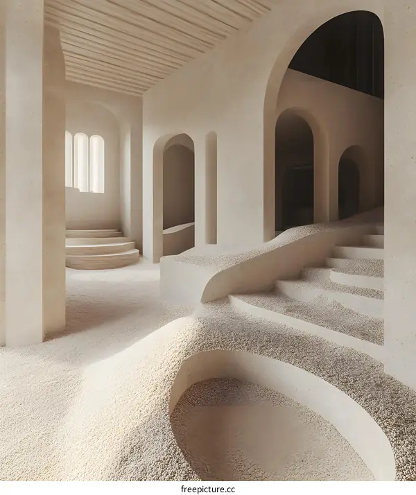 Minimalist Interior Design with Arches and Stairs