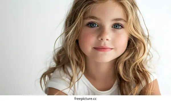 Portrait of a cute blonde girl with blue eyes