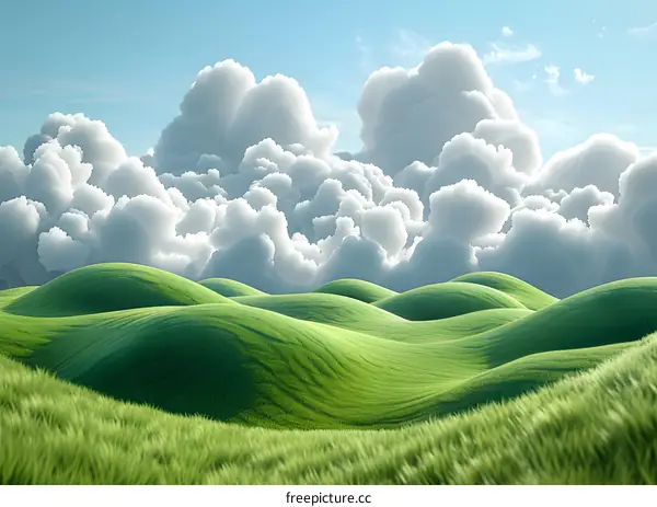Green hills and clouds in the sky