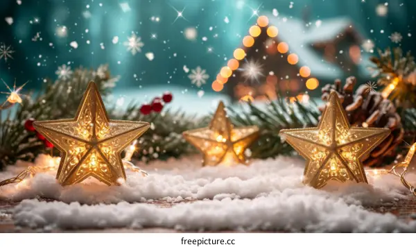 Christmas Decorations With Stars And Fairy Lights