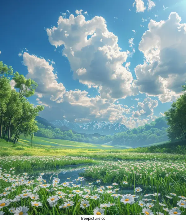 4K Nature Landscape Field of Flowers and Distant Mountains