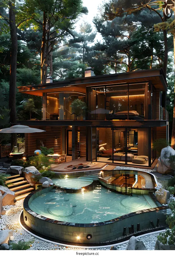 Luxurious forest retreat with swimming pool