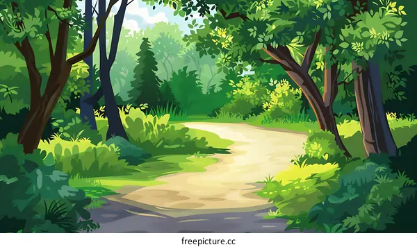 Green Forest Path in Nature Illustration