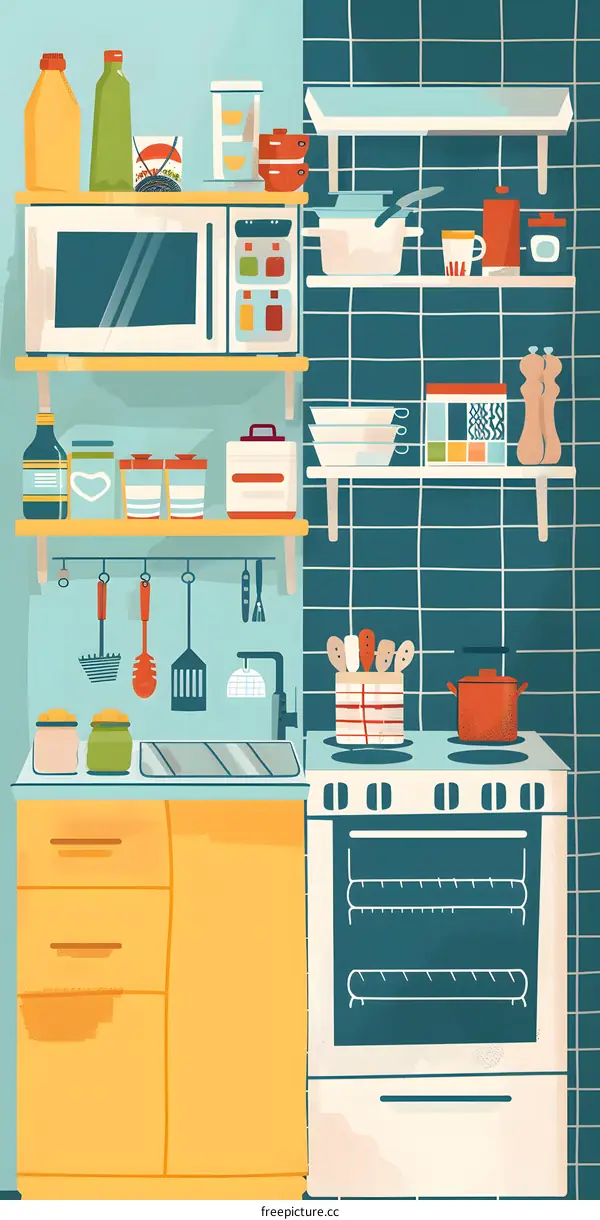 Modern Kitchen Interior Illustration With Stove And Shelving