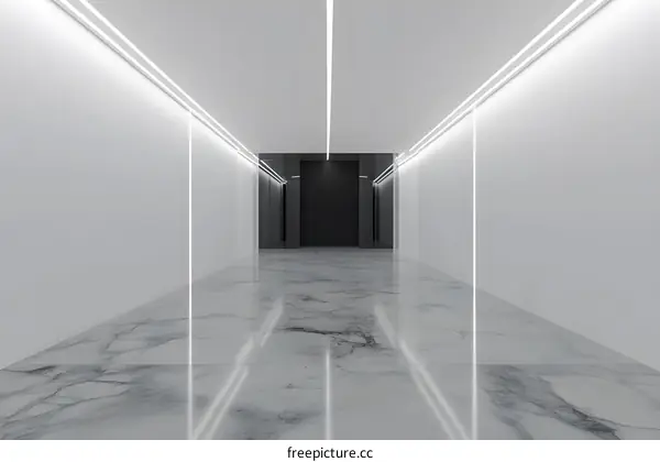 Modern Minimalist White Hallway With Bright Lighting