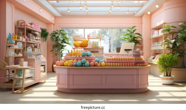 Pink and White Pastel Kawaii Store Interior