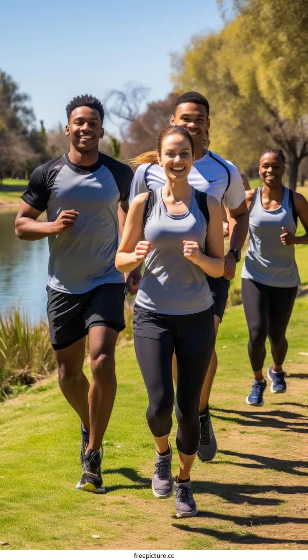 Group of friends jogging in the park