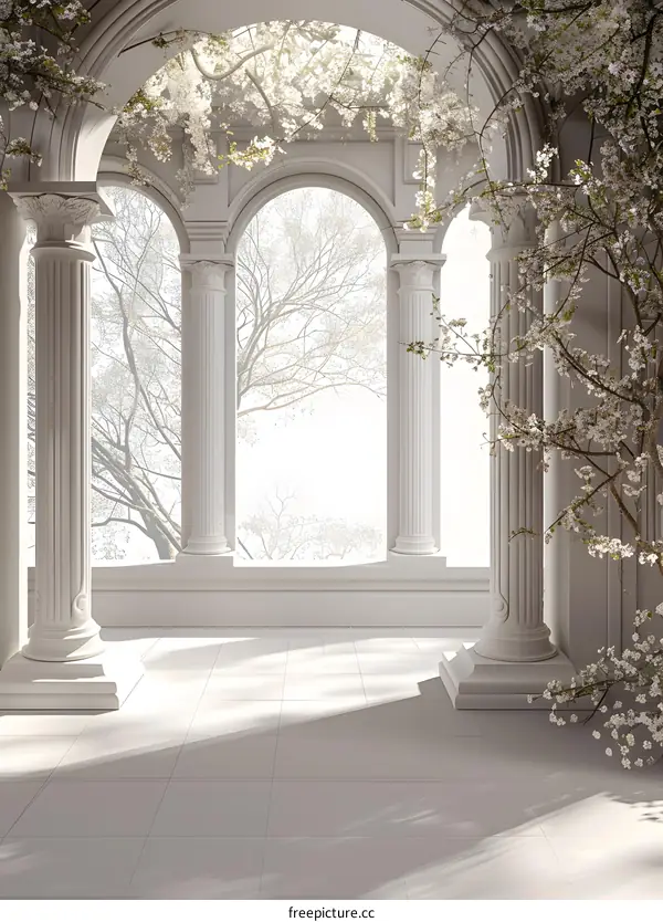 White Columns and Arches with a View of Trees