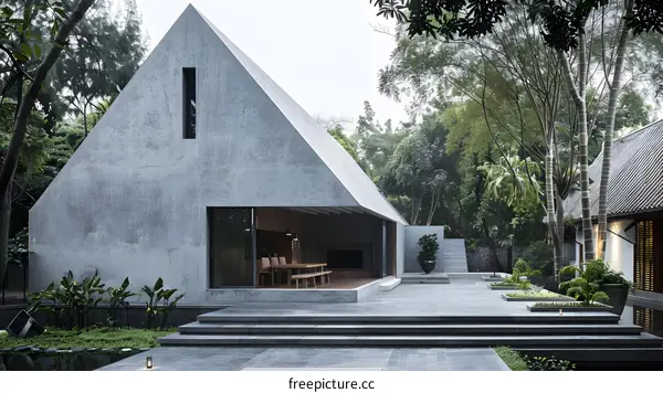 Modern Minimalist House Architecture with Concrete Walls and a Patio