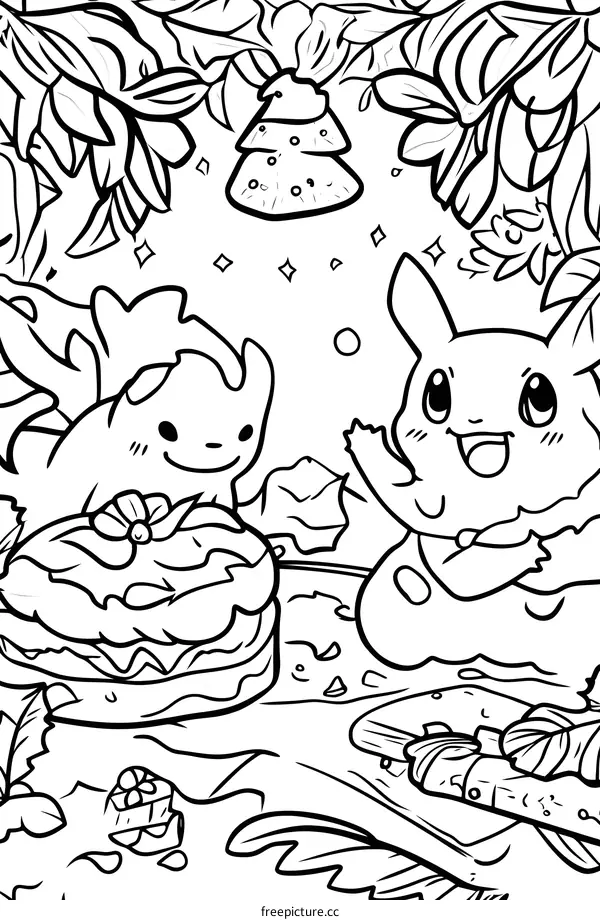 Cute Cartoon Animals Christmas Coloring Page