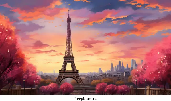 An illustration of the Eiffel Tower in Paris, France