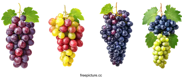 [Transparent Background PNG]Fresh Bunches of Grapes in Different Colors