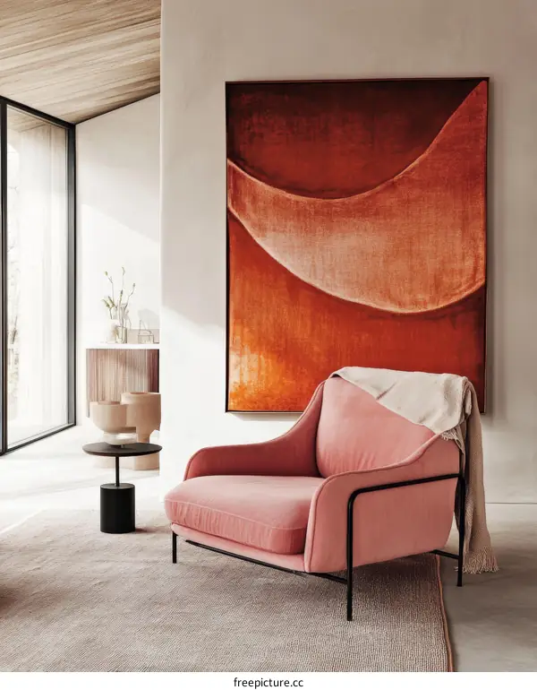 Modern Pink Velvet Armchair in a Stylish Living Room