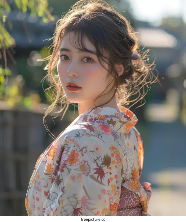 Beautiful Asian Woman in Traditional Japanese Dress