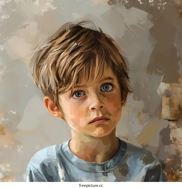 Portrait of a Young Boy with Blue Eyes and Freckles