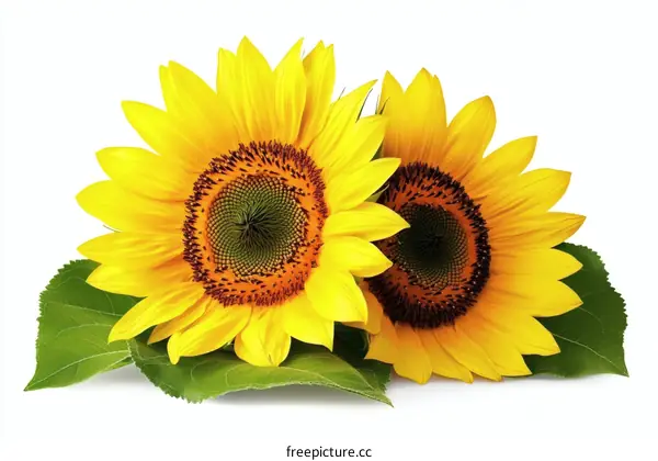 Two Beautiful Sunflowers on White Background