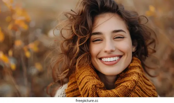 Smiling Woman Outdoors in Autumnal Colors